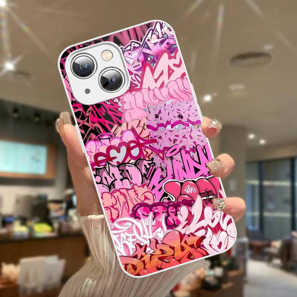 Крутая Черная Граффити Защитная Крышка из Закаленного Стекла для iPhone 14 13 12 Mini 11 Pro XS Max X XR 14 Plus