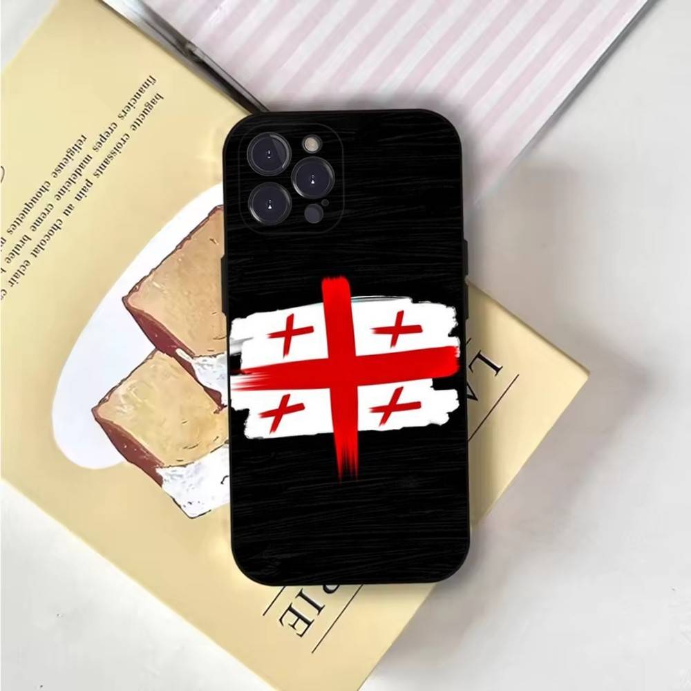 Чехол для телефона с флагом Грузии Чехол для телефона для iPhone 16,15,14,13,12,11,Pro,X,XS,Max,XR,Plus,Mini Мягкий черный чехол