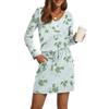 Женские модные платья с V-образным вырезом, длинным рукавом, кулиской, карманом и цветочным принтом, повседневные