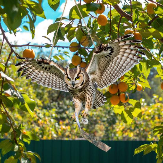Подвесная Поддельная Сова 2D Плоский Чучело Совы со Светоотражающей Лентой Украшение Орла с Колокольчиком для Отпугивания Голубей