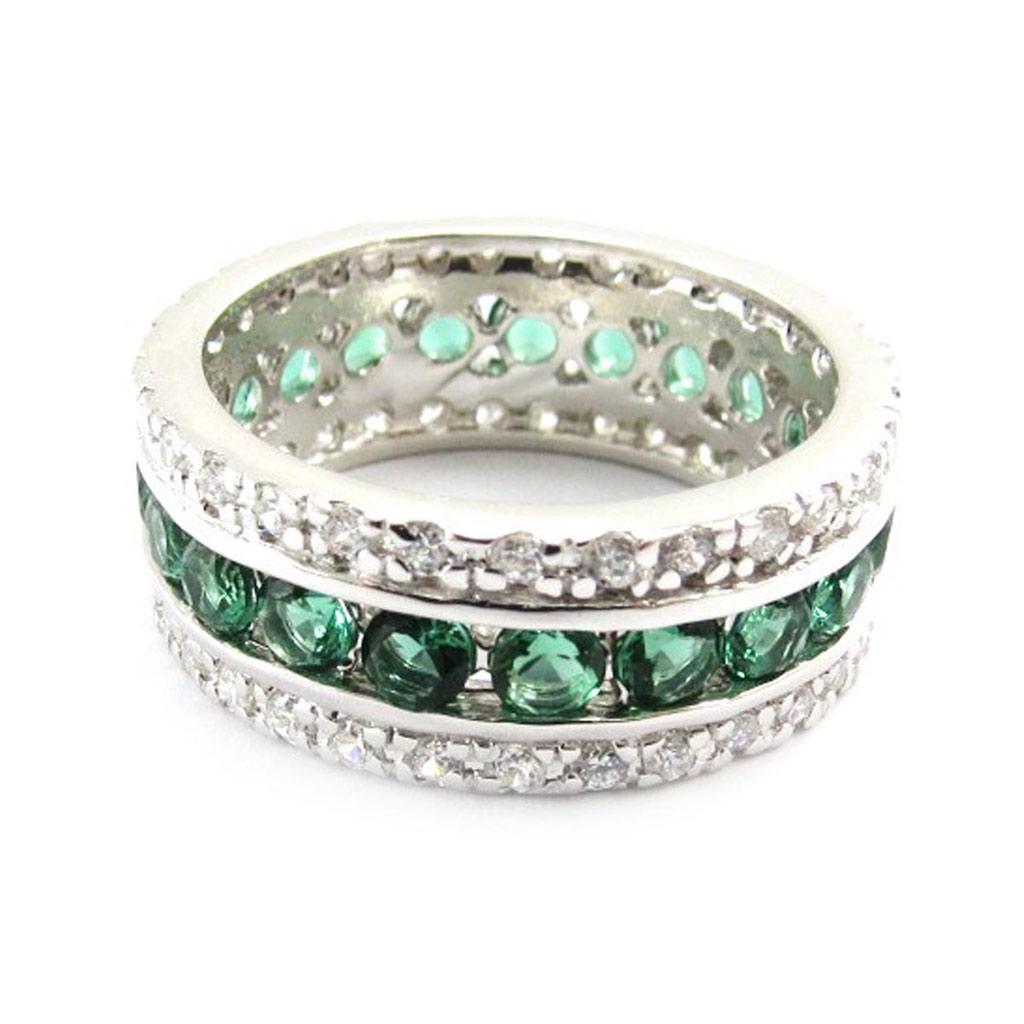 Серебряное кольцо 'Сисси' изумрудно-зеленое серебро (родий) - 8 мм