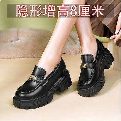 Ветер маленькие кожаные туфли женские осенние черные на толстой подошве с круглым носком ретро студенческие с внутренней платформой одинарные туфли