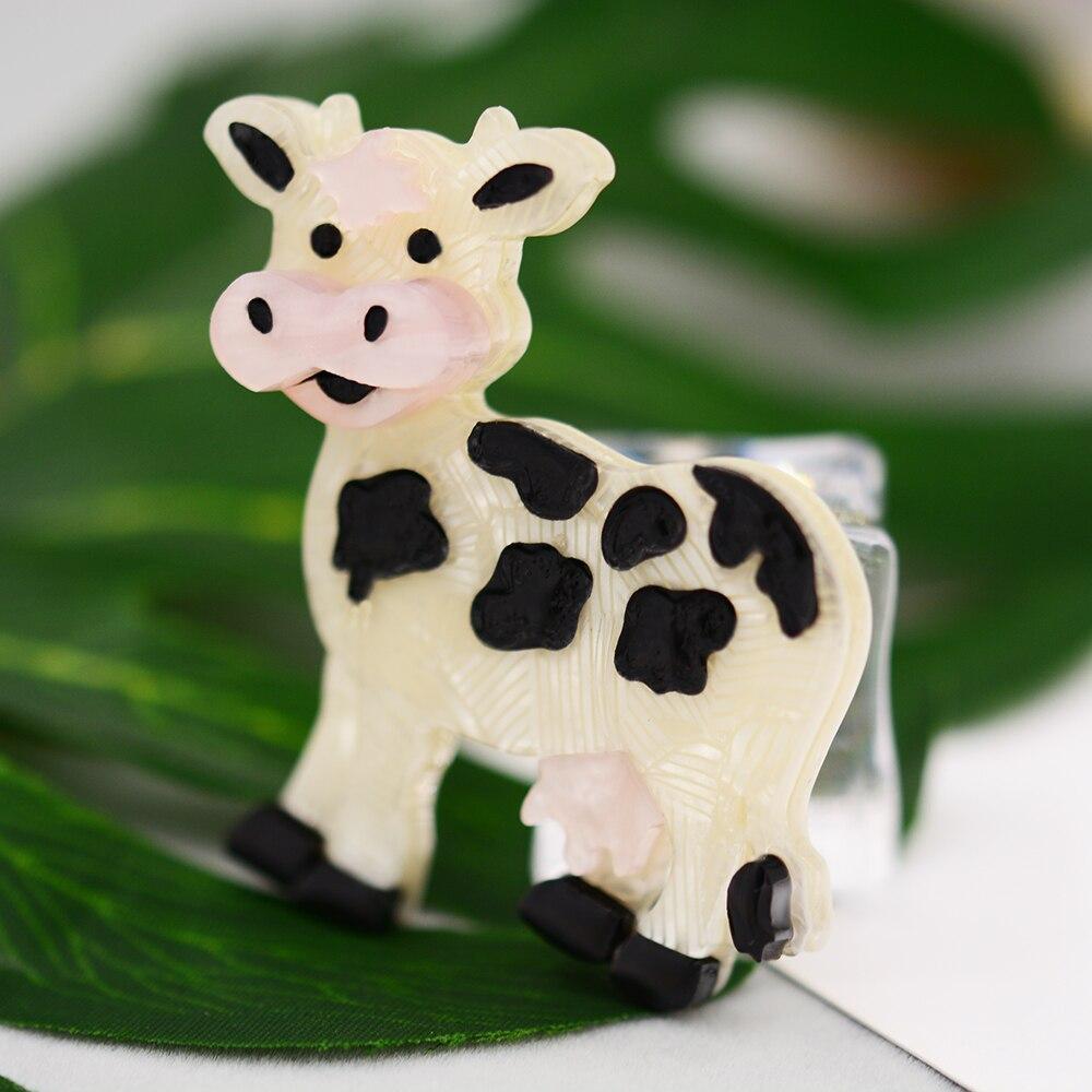 Blucome Acrylic Animal Brooches Cute Milk Cow Shape for Women Men Suit Scarf Hijab Pins
