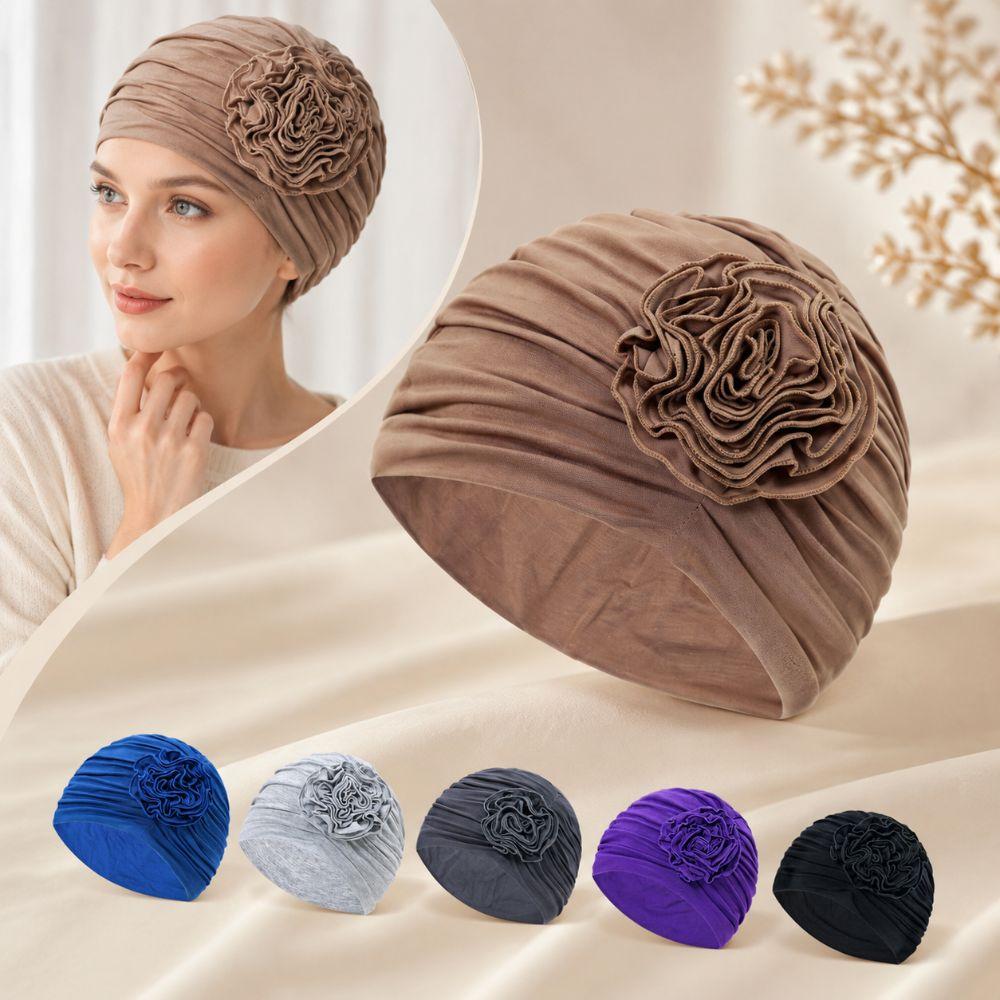Double Layer Headscarf Hat 3D Flowers Headband Hat Simple Chemo Headwear Hat  For Women