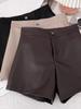 Women's High-Waist A-Line Brown PU Leather Shorts, Autumn/Winter 2023 Collection