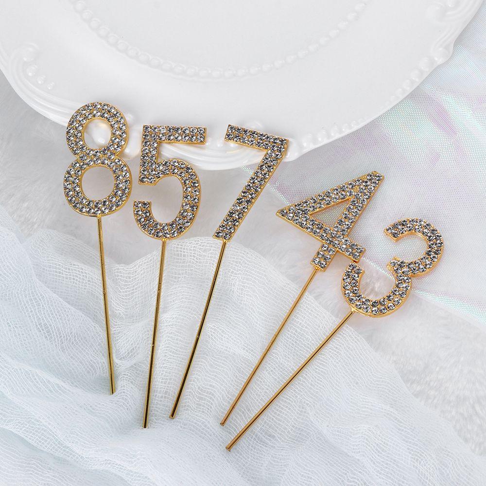 Number"0-9" Gold Dessert Diamond-studded Cake Topper Wedding Supplies Cupcake Party Decoration