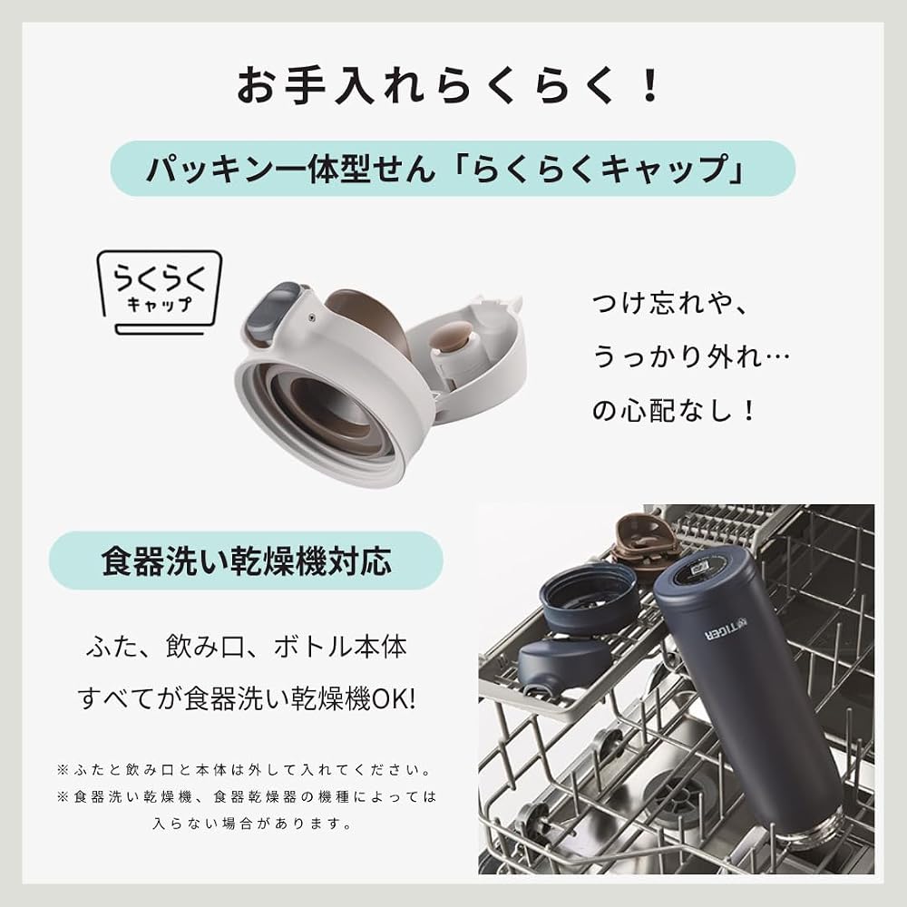 [Integrated Gasket & Dishwasher Safe] Tiger Corporation Water Bottle 750ml One-Push Stainless Steel