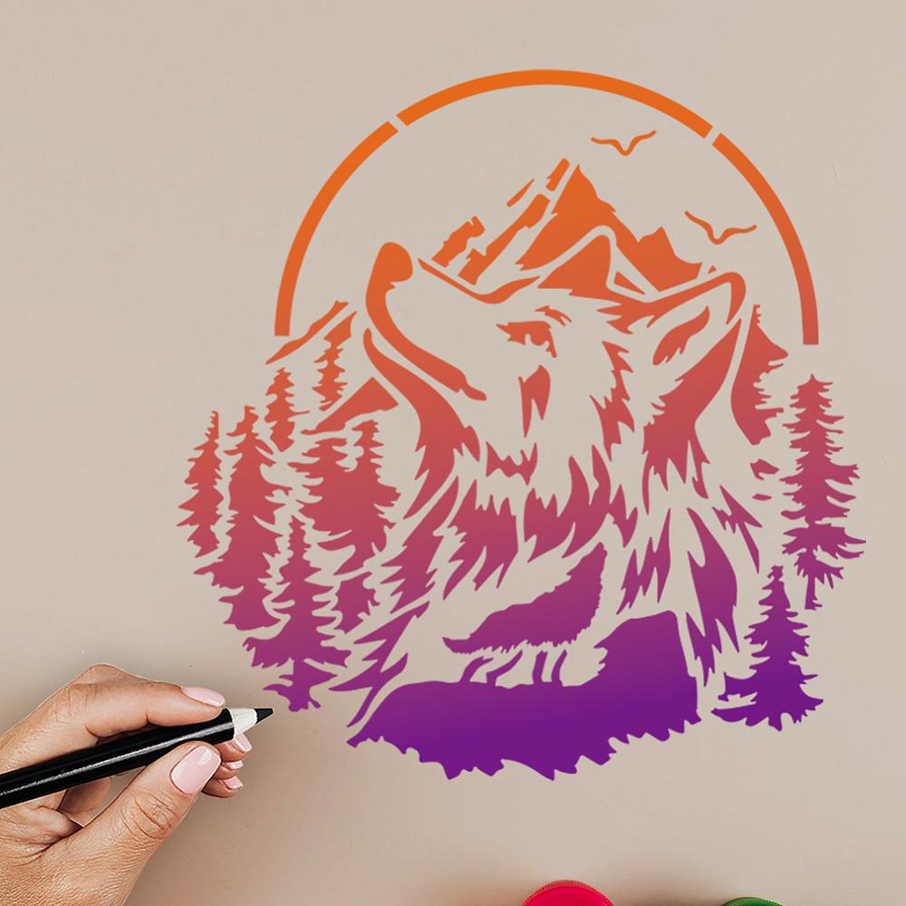 PET Hollow Out Drawing Painting Stencils, for DIY Scrapbook, Photo Album, Wolf, 300x300mm
