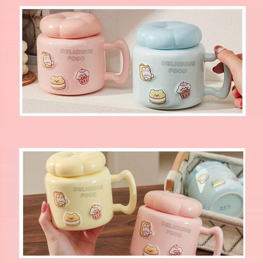 with Handle Ceramic Coffee Cup Heat-resistant Water Cup with Lid Cartoon Mirror Mug  Office