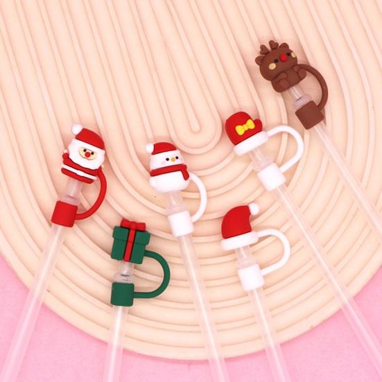 2Pcs Christmas Silicone Straw Cap 10mm Reusable Dust-Proof Straw Topper for Cup Party Decor Santa Claus Snowman