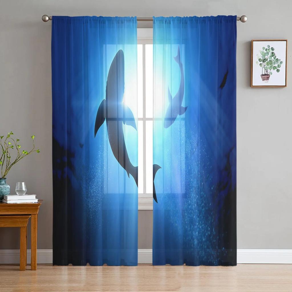 Shark Silhouette Curtain Window Tulle For Living Room Bedroom The Kitchen Window Treatment Decorations Curtains