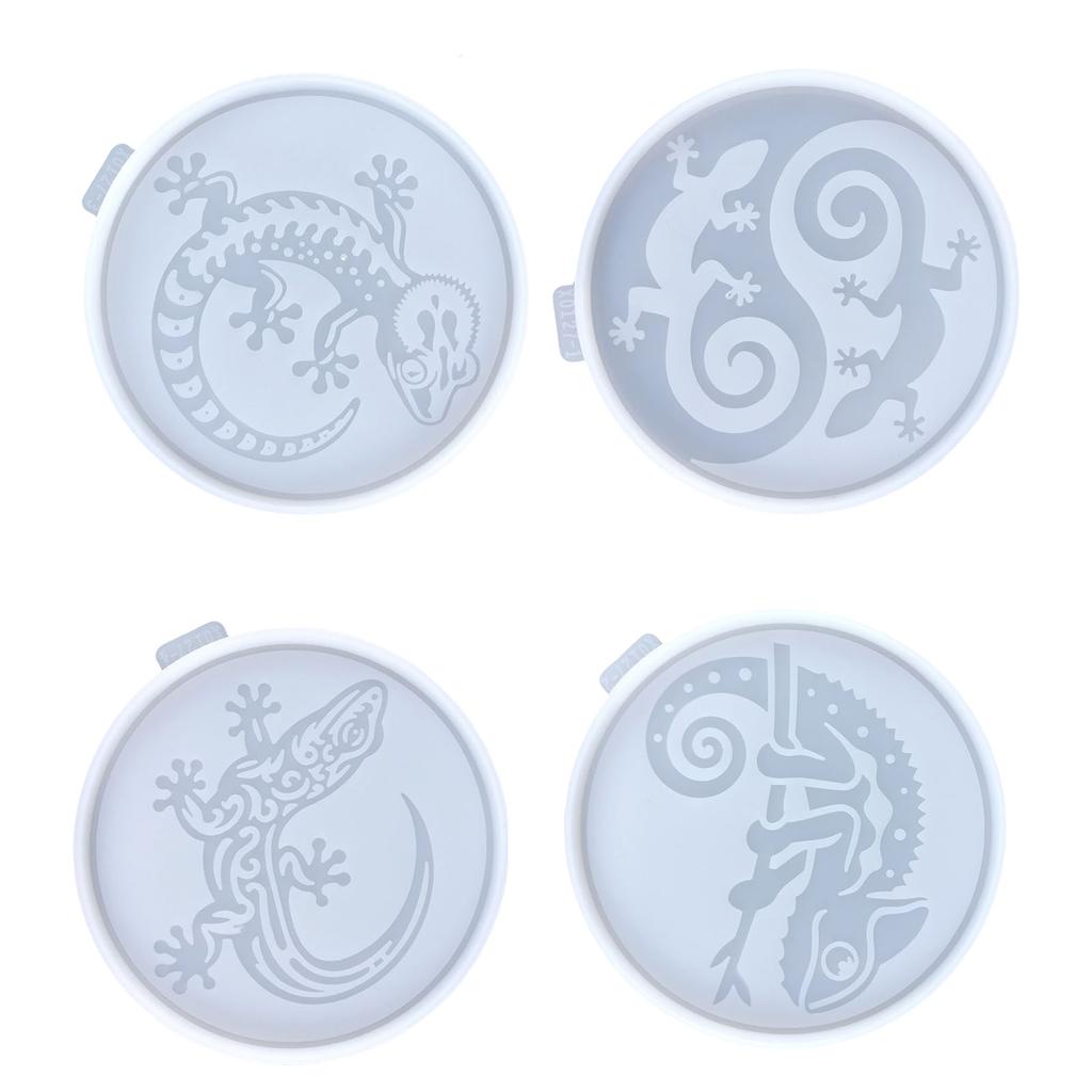 Набор из 4 форм для подставок под чашки, силиконовая форма для творчества, форма из смолы в форме ящерицы, силиконовые коврики для подставок под чашки, силиконовые принадлежности для творчества