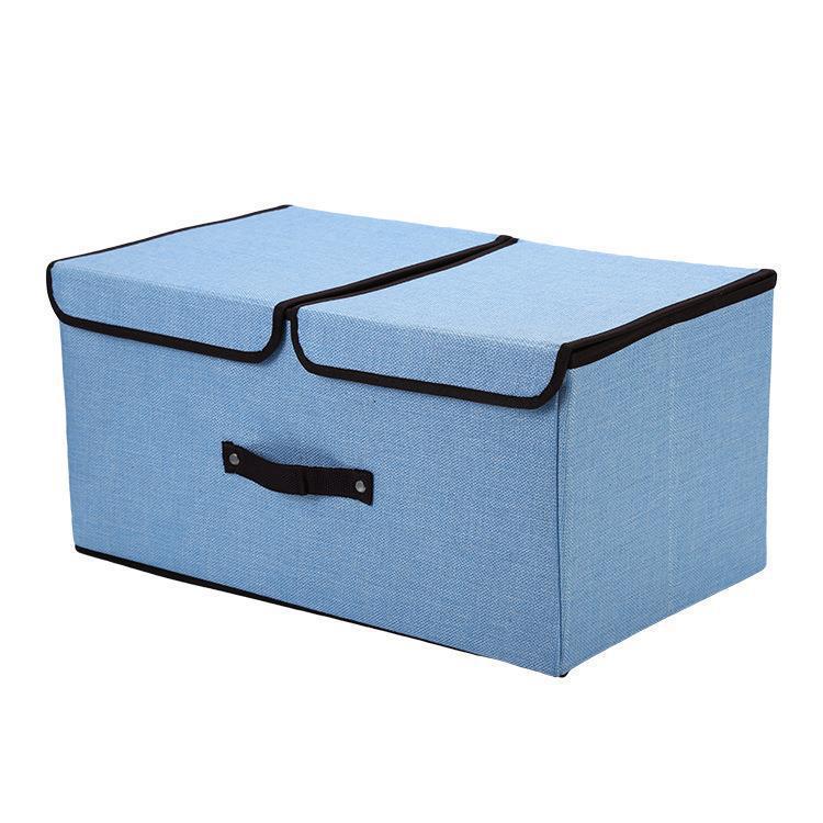Складной хлопково-льняной ящик для хранения с двойной крышкой и ручкой для одежды и брюк