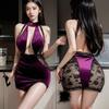 Сексуальное косплей китайское традиционное платье для женщин готический панк мини секретарь фиолетовый чонсам ночной клуб вечеринка порно бар униформа
