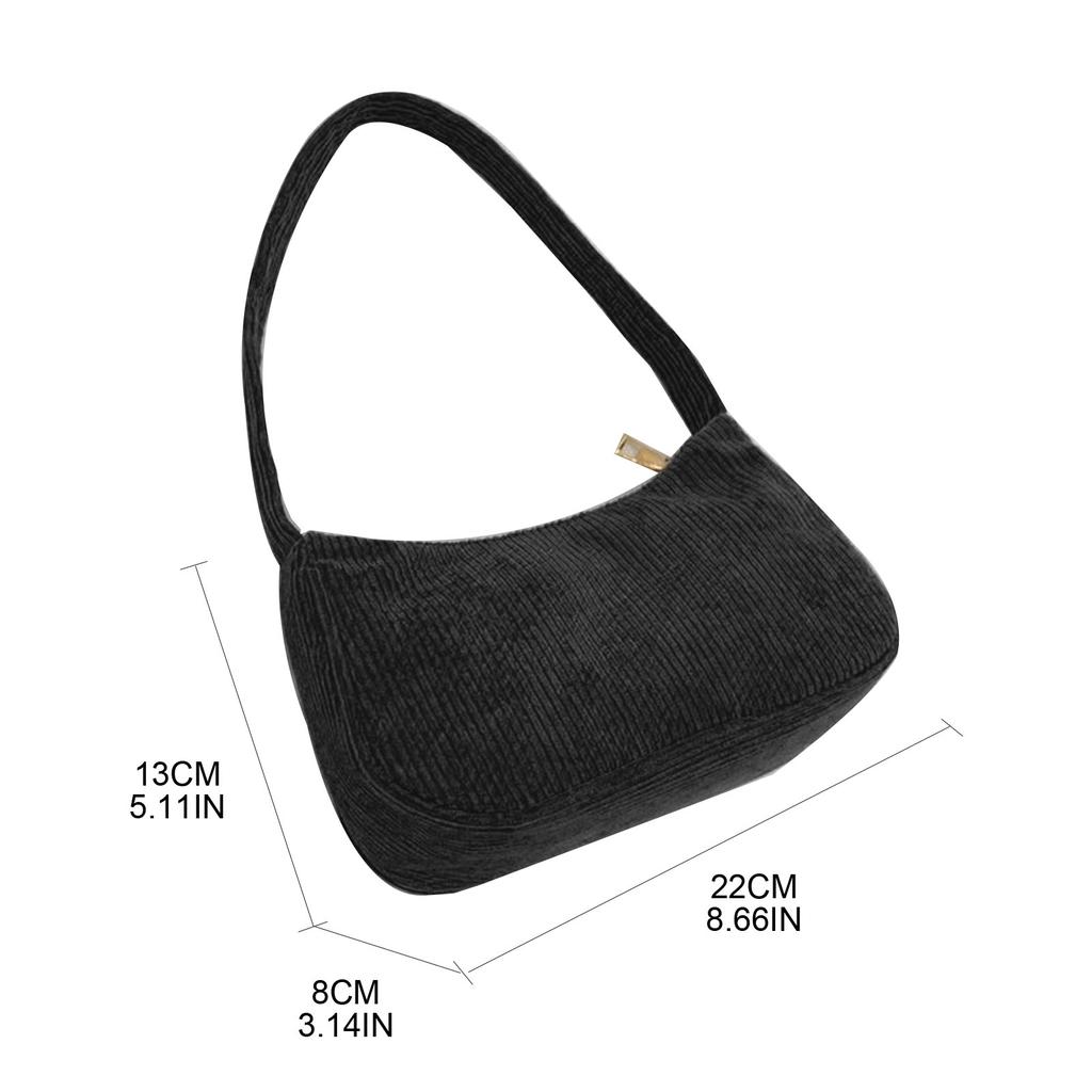 Vintage Messenger Bag Shoulder Bag with Zipper Stripe Corduroy Underarm Bag All-match Handbag for Women Girls Daily Wear