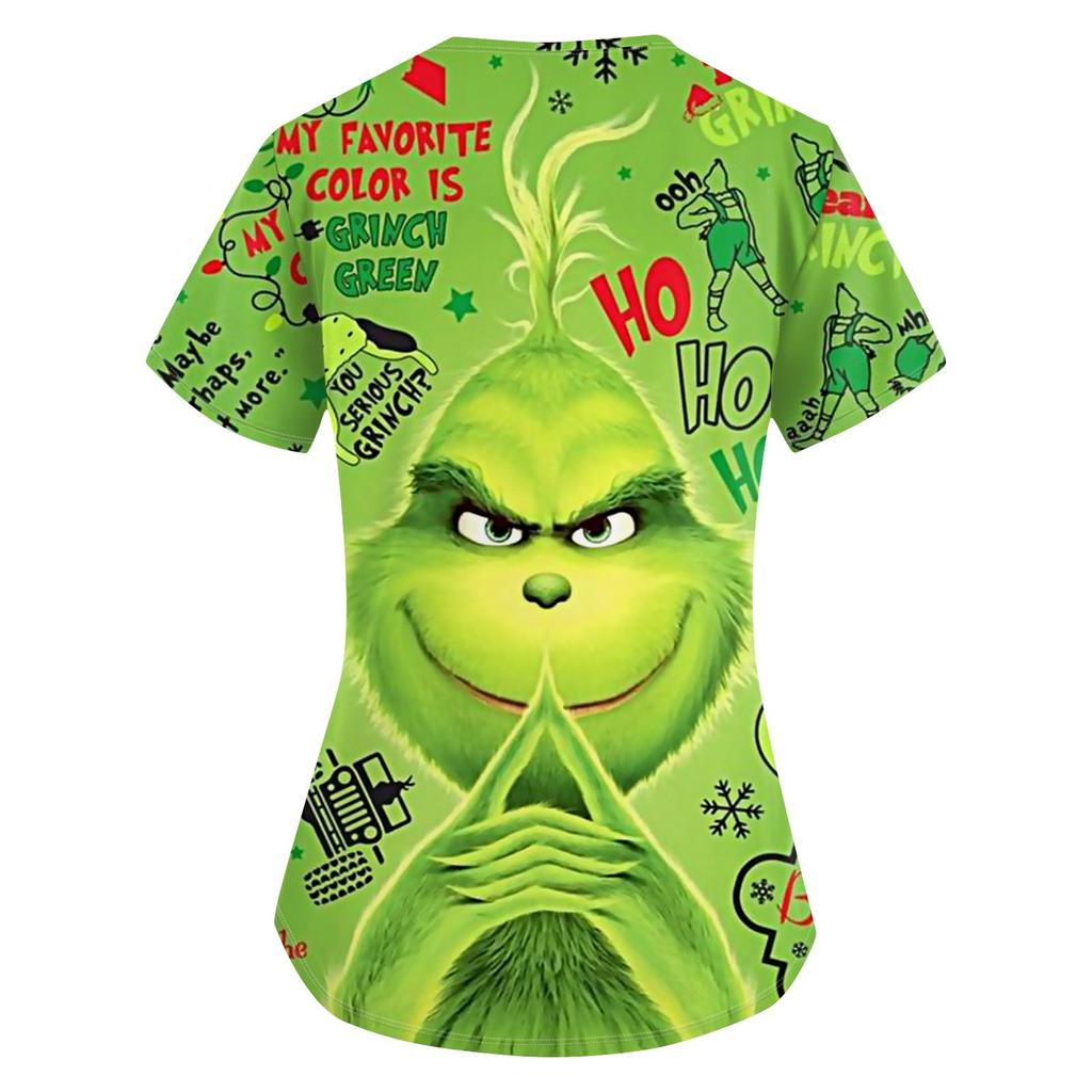 Женская рождественская печатная рабочая форма с V-образным вырезом и карманом, защитная рабочая форма