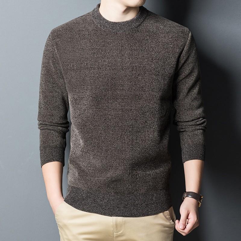Sweater Fleece-lined Sweater Men's Winter Keep Warm Pure Color Half Turtleneck Base Sweater