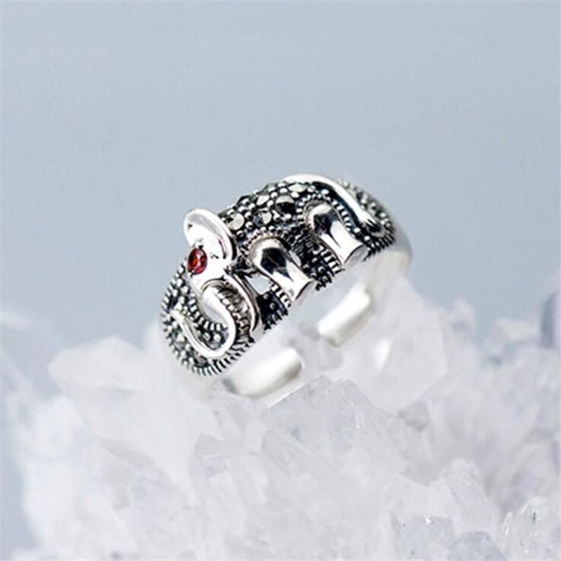 Креативный Слон с Красными Глазами 925 Пробы Серебро Ювелирные Изделия Благоприятный Желающий Личность Животное Изысканный Раскрывающийся Кольца R323