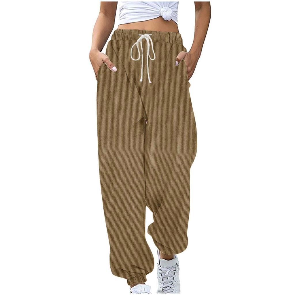 Corduroy Pants For Women Fashion Pockets Elastic Waist Drawstring Jogger Pants Outdoor Casual Sweat Pants