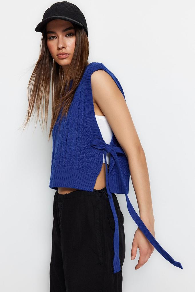 Женский модный стильный свитер, укороченный камень с боковой лентой и галстуком-бабочкой, подробный трикотажный свитер