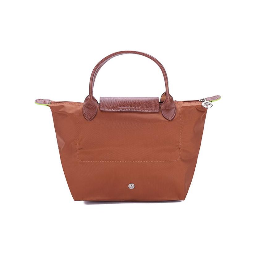 Longchamp Le Pliage Green 23 Складная Сумка-тоут на кнопке-защелке и молнии из переработанного холста с кожаной отделкой Маленькая Женские сумки-тоут Brandy 1621919504