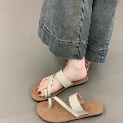 Набор римских сандалий с перемычкой для пальца 2025 лето корейская версия стиль инс льняная перемычка для пальца отпуск пляж плоские крутые шлепанцы женские