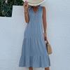 Women's Fashion Summer Spring Solid Color Print Sleeveless V-Neck Casual Dresses