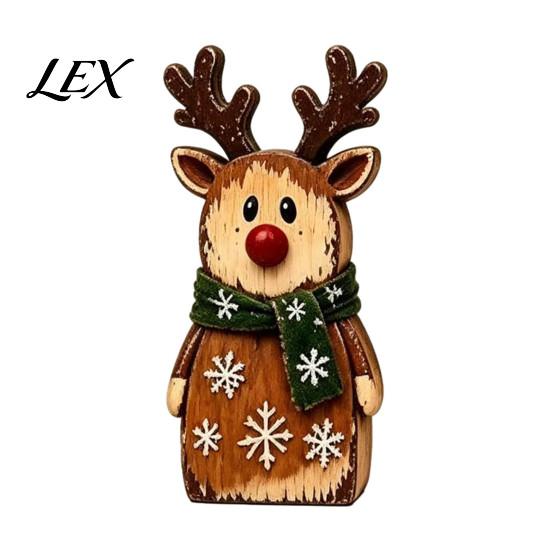 Vintage Santa Claus Elk Cat Figurines Christmas Wooden Tabletop Figurine, Hand Painted Reindeer Decor, Rustic Tiered Tray Display Accents Wood Holiday