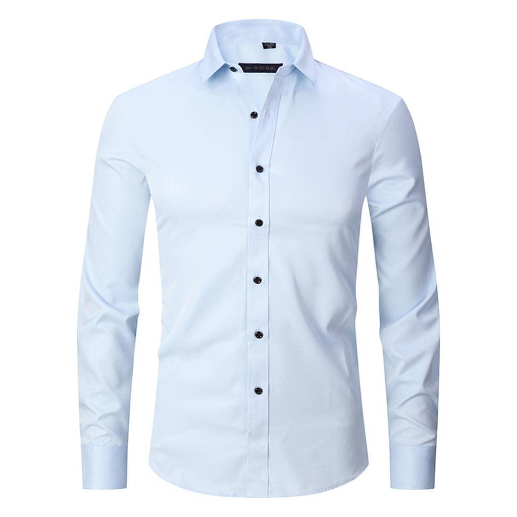 Elastic Shirt Men's Long Sleeve Shirt Men's Top Slim Solid Color Inch Shirt