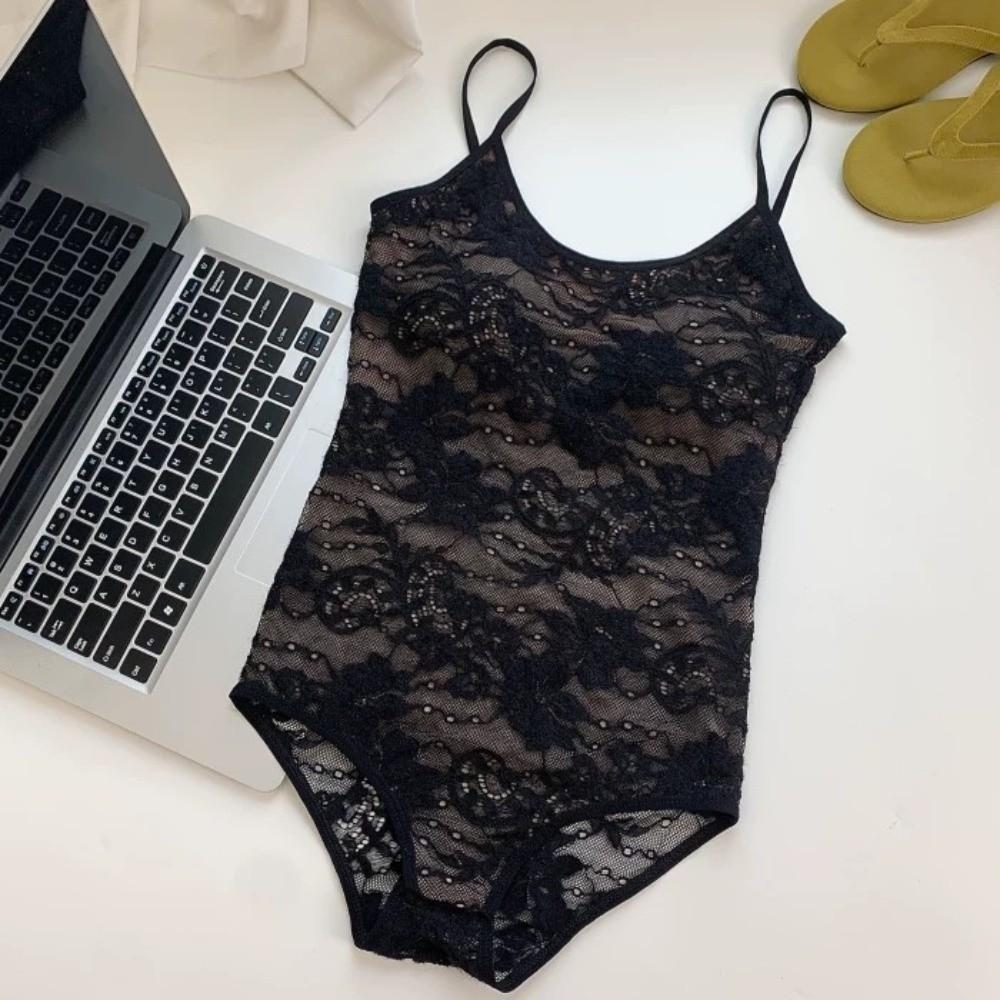 Transparent Lace Camisole with Pads Hollow Suspender Vest Spicy Girl Style Crop Tops Girls