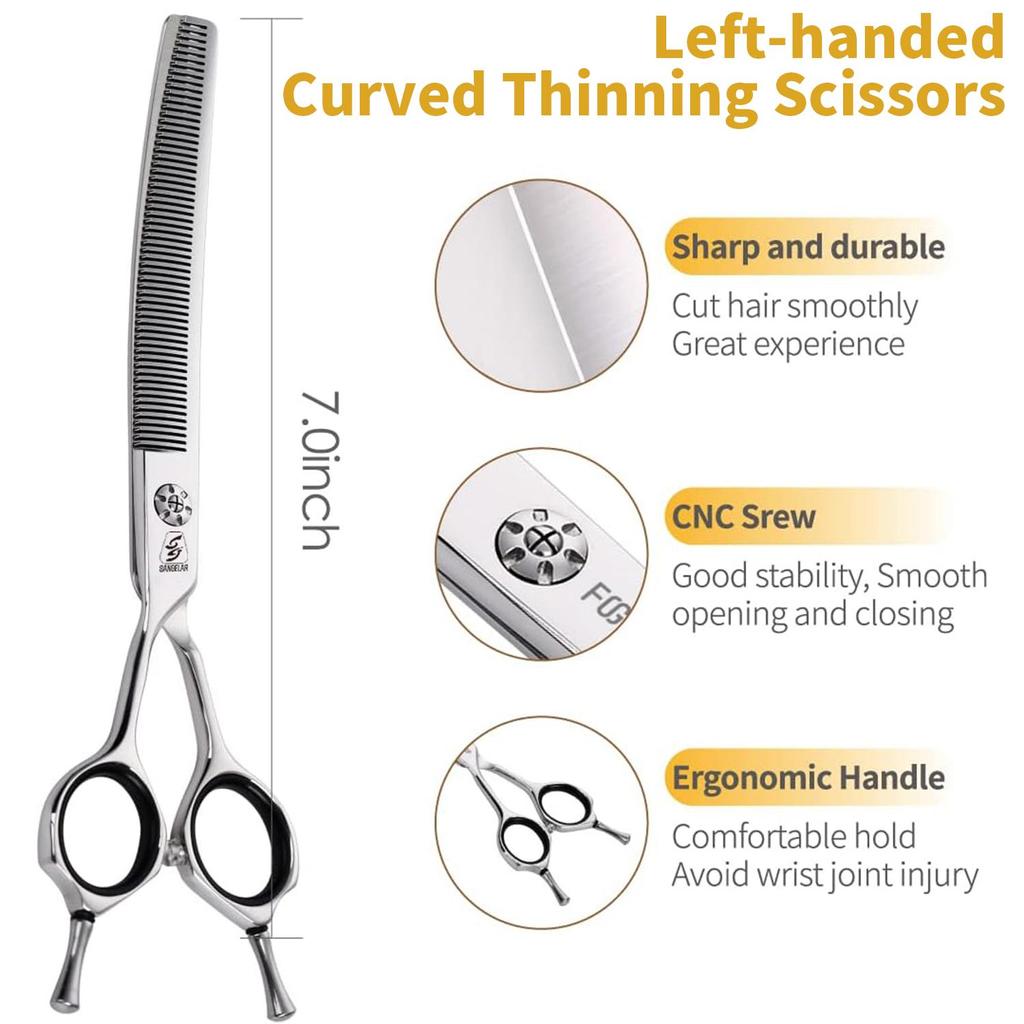 Левая рука Sangelar 7 дюймов Профессиональный высший класс Япония 440C Рыбья кость Ножницы для истончения домашних животных Инструменты для ухода за собаками Супер стальные ножницы для волос для домашних животных Инструменты
