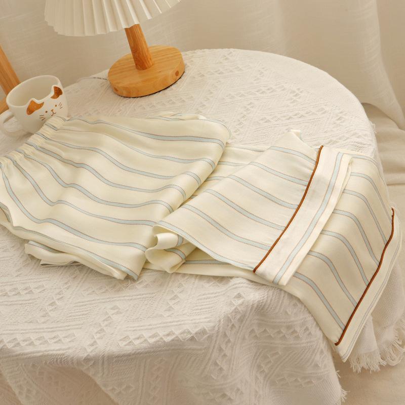 Весна и лето Новый женский полосатый пижамный комплект для дома для девочек Летний сетчатый красный с длинными рукавами простой пижамный комплект для дома