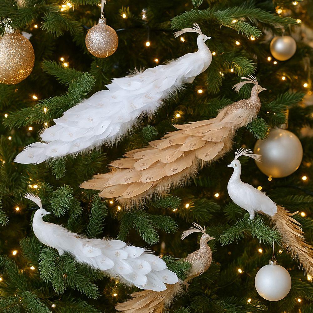 Красочные Рождественские Птички Украшения Блестящее Перо Украшение для Рождественской Елки Садовое Украшение