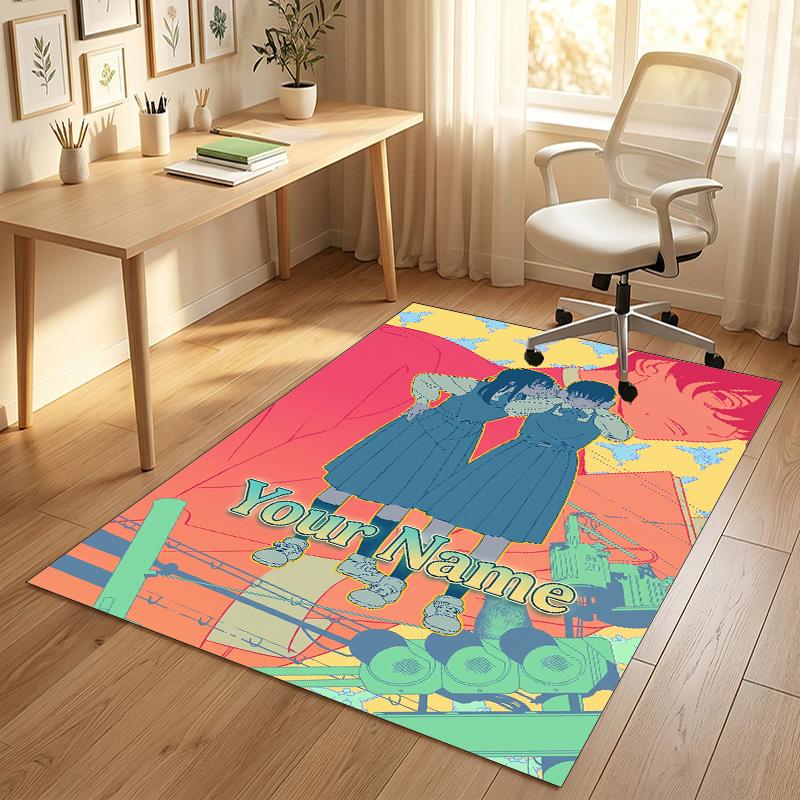 Personalized Crystal Velvet Carpet,Chainsaw Man Custom Printed Name, Plush Area Rug For Home Indoor Decor