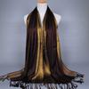 Fashion Gold Thread Tassel Shawl Wrap Shining Hijab Scarf Party Color Contrast Stoles Women Shimmer Scarves Hijab Pashmina