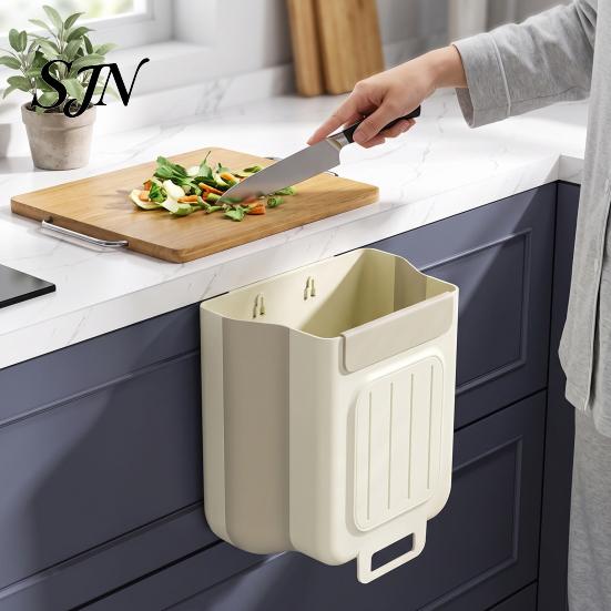Hanging Kitchen Waste Bin Cabinet Mounted Trash Bin, Compact Garbage Can, Foldable Under Sink Basket Space Saving Container for Bathroom Office