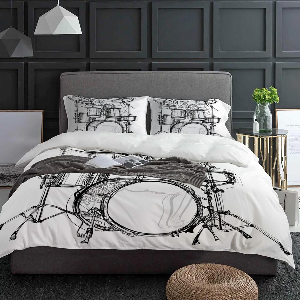 Shelf Drum Rock Music White Bedding Set 3pcs Duvet Cover Pillowcase Kids Adult Quilt Cover Double Bed Set Home Textile