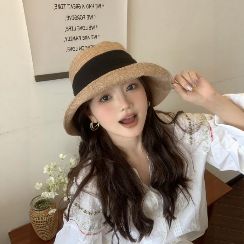 Women S Japanese Style Bow Bucket Hat Summer Large Brim Sun Protection Breathable