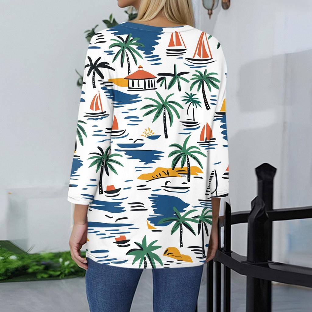 Женская модная повседневная футболка с круглым вырезом и рукавом 3/4, женский топ