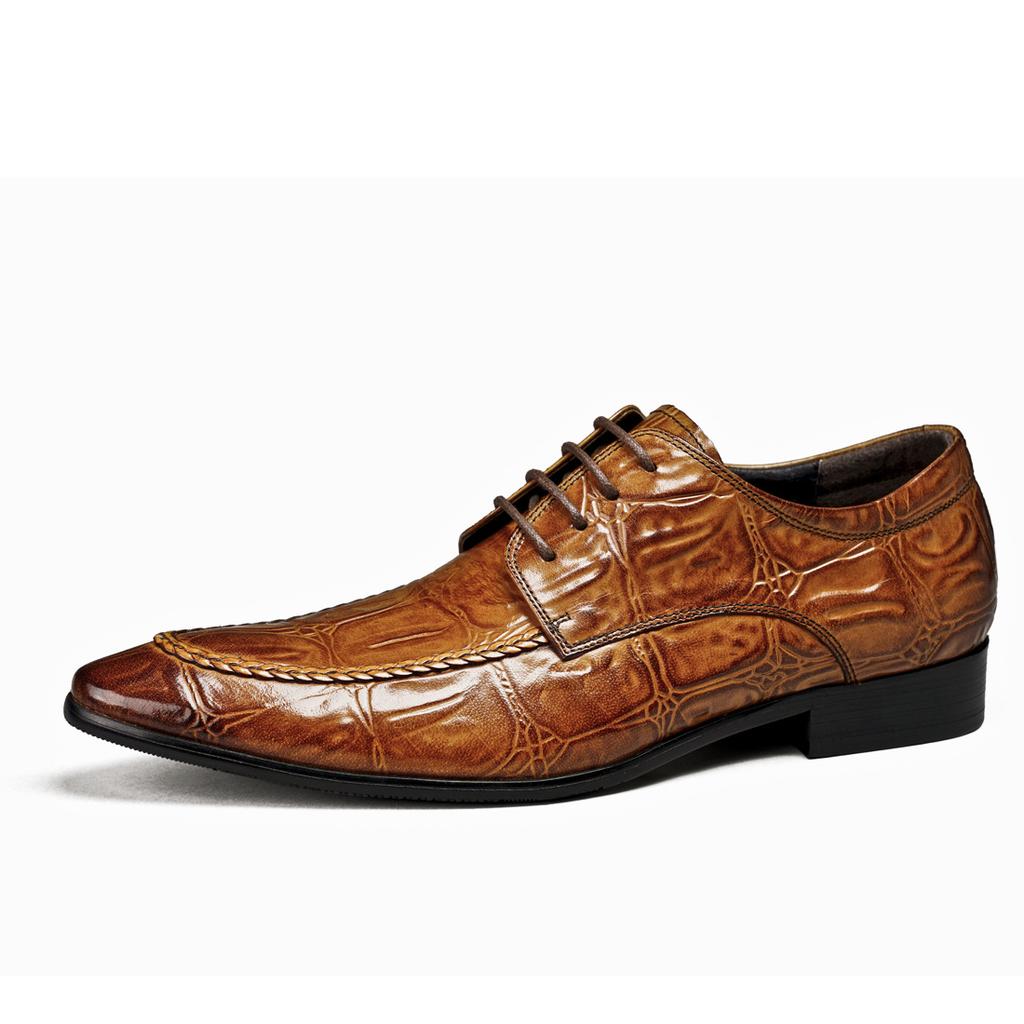 Leather Shoes Men'S British Trend Wedding Business Casual Shoes Genuine Leather Crocodile Pattern Men'S Derby Shoes Handmade Men'S Shoes