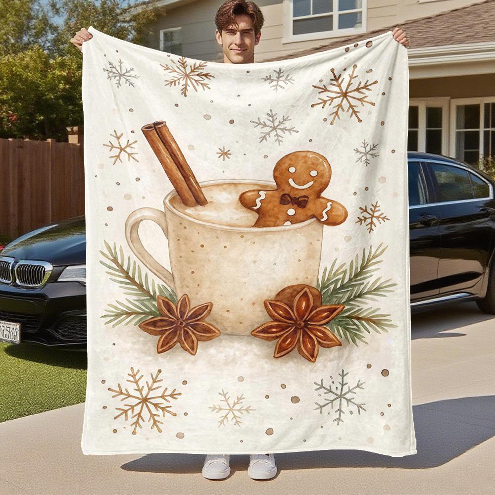 1PC hot chocolate gingerbread manOutdoor Flannel Blanket - Soft Plush Decor for Picnics, camping, Bedroom, Playroom, Office, or Lunch Break 1334A