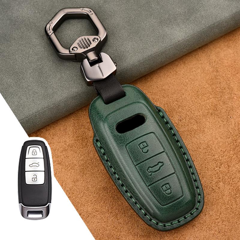 Leather Car Key Case Cover Fob For A3 A4 B9 A6 C8 A7 S7 4K A8 D5 S8 Q7 Q8 SQ8 E-tron 2018 2019 2020 2021 Auto Accessories
