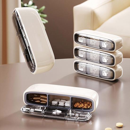 Портативная коробка для таблеток с 3 отделениями и буквенным принтом, с пылезащитной прозрачной крышкой и силиконовым уплотнением Портативная коробка для таблеток для путешествий