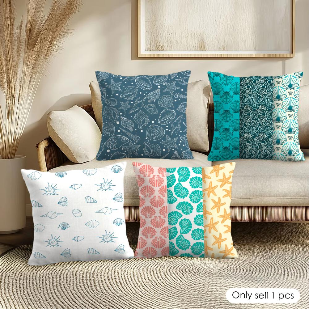 Seashell pattern Cushion Cover Soft Short Plush Pillow Cover Smooth Cozy Texture Aesthetic Cushion Case Home Decor