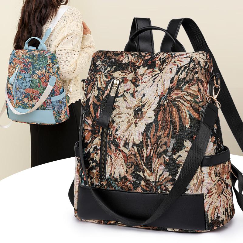 Schoolbag1011 New Simple and Fashionable Oil Splash Printing Backpack Schoolbag Large Capacity Nylon Backpack Bag Women's Bag