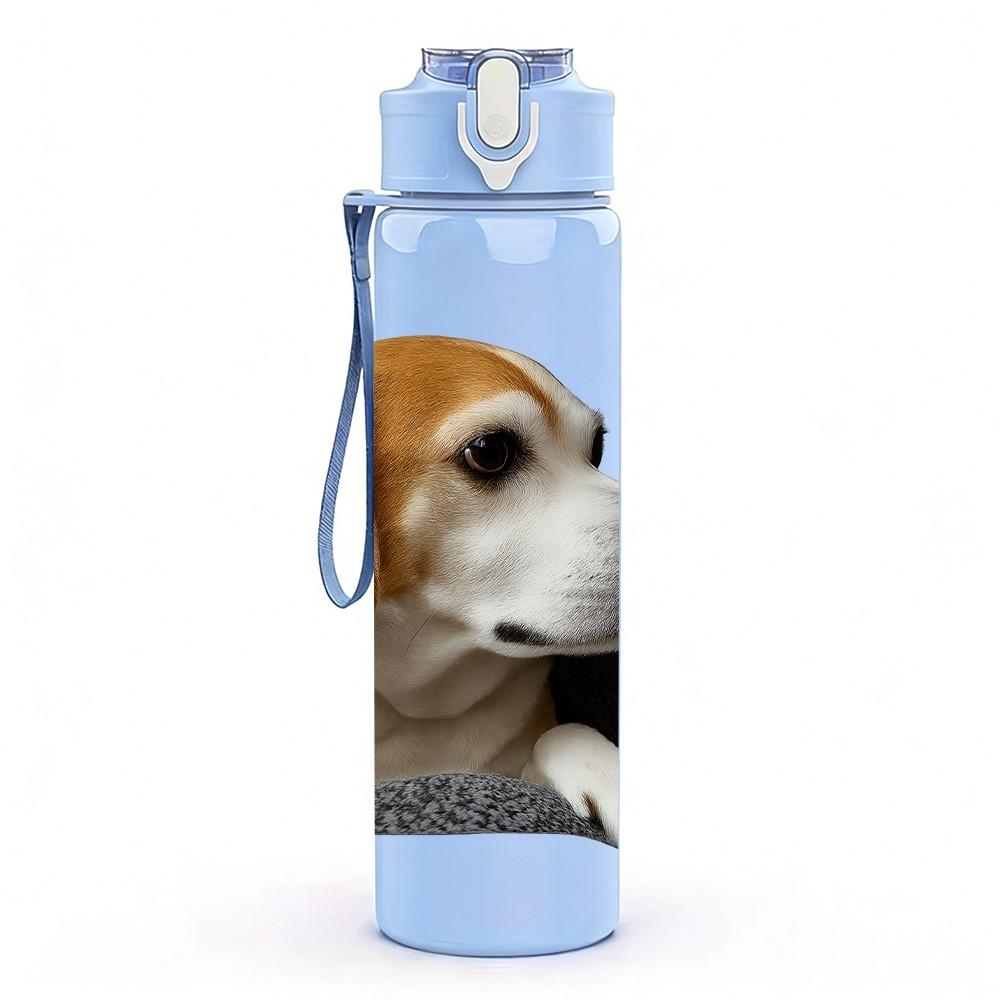 1PC Beagle Dog Head Turned Sideways 750ml Color Plastic Sports Water Bottle Leakproof Flip Straw Lid Suitable for Sports Office Home Use