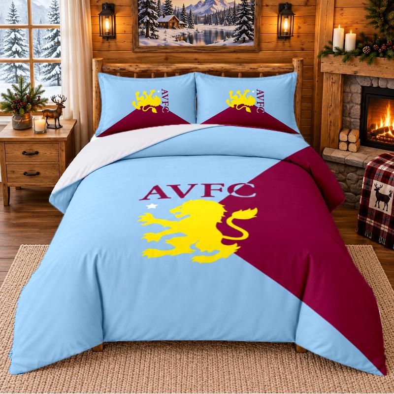 Printed 3Pcs Bedding Set Aston Villa Football Pattern Bed Sheet Pillowcase For Bedroom Decor