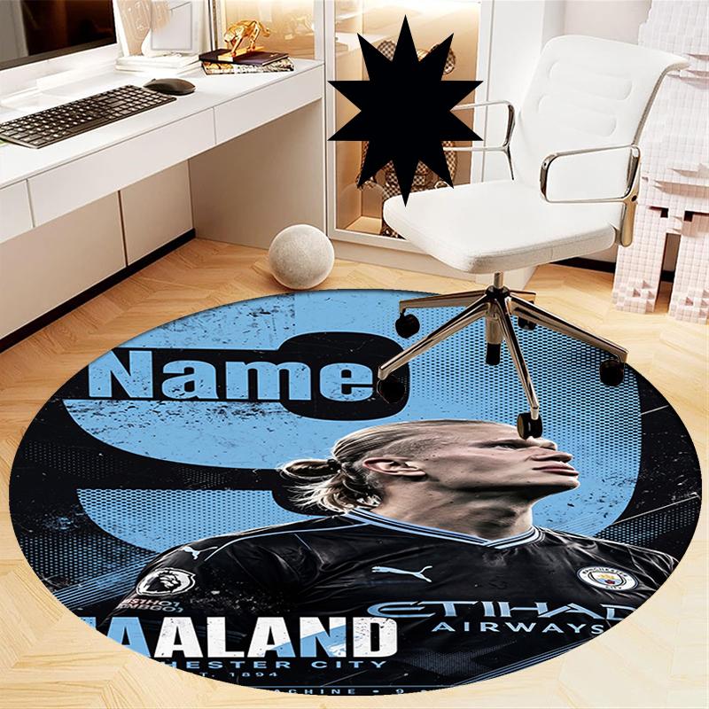 Custom Name Manchester City Printed Round Rug Carpet Chair Rug Area Rug Entryway Doormats,for Office Chair Living Room Bedroom Kitchen Room.