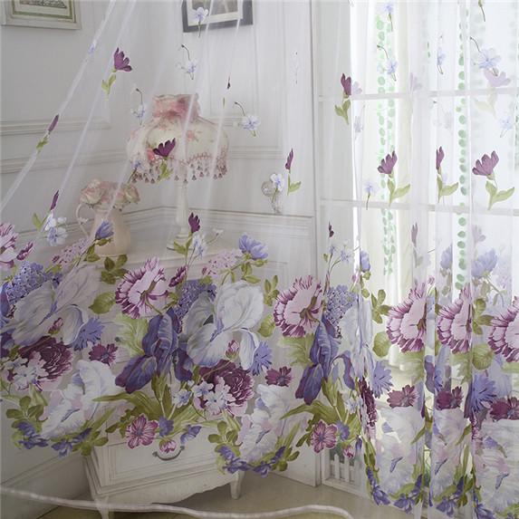 Спальня Гостиная Шторы с цветочным узором Кухня Двери Окна Прозрачные украшения Шторы