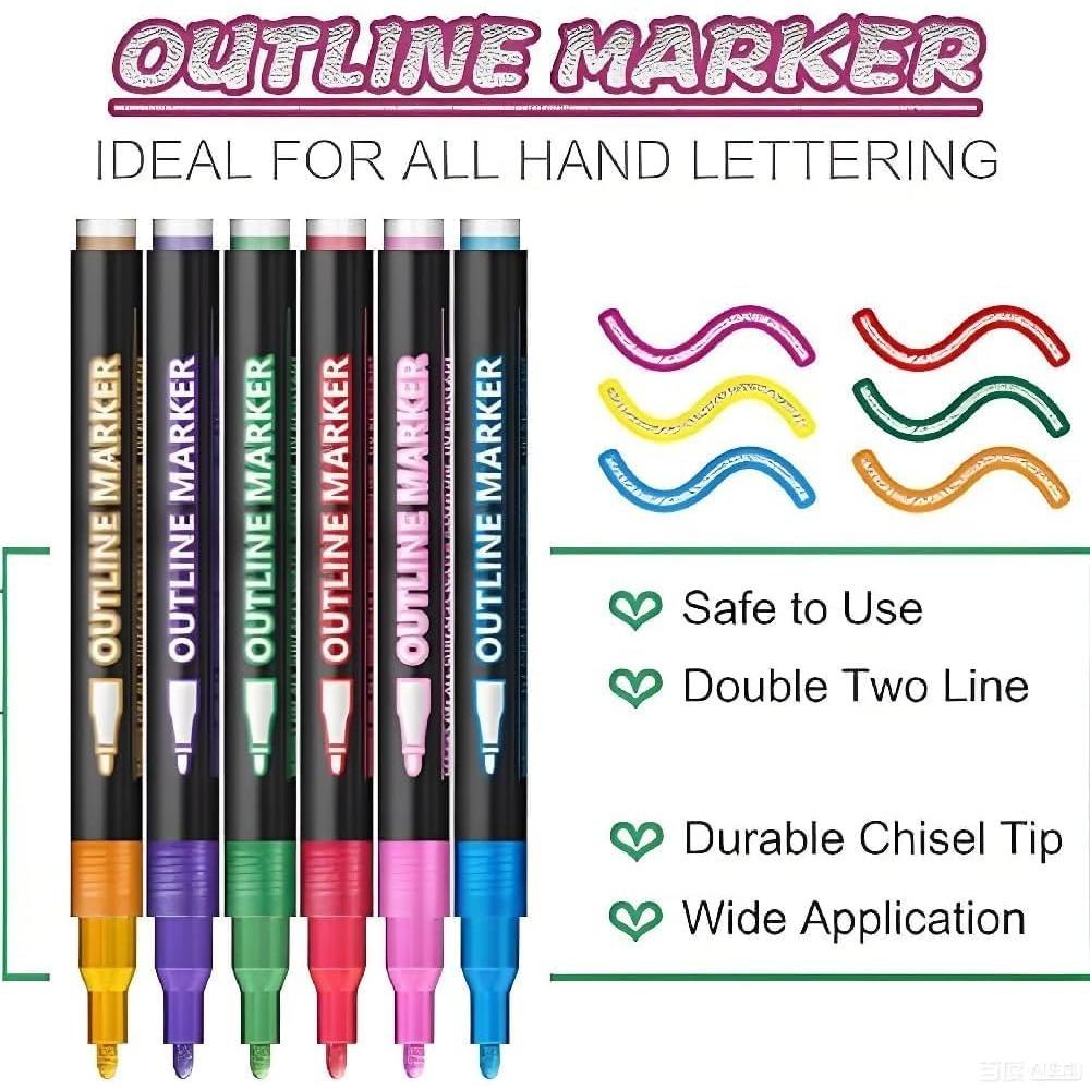 Fantasy Glitter Dual-Line Outline Pen, 8/12/24/36 Set Outline Markers, Self-Draw Outline Metallic Markers